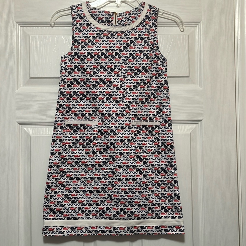 Vineyard Vines patriotic dress. Red, white, and blue with adorable whales.